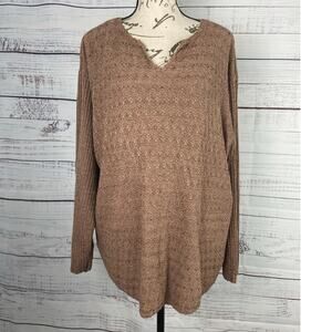 Dressbarn Sweater Women 22/24 Brown Silk Blend Long Sleeve V Neck Stretch